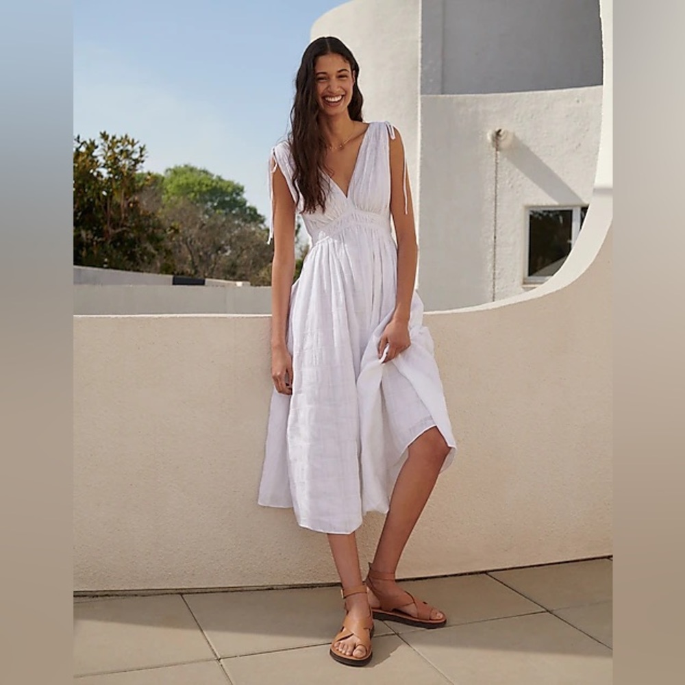Madewell Sophia Smocked Midi Dress in Windowpane NWT Size Small